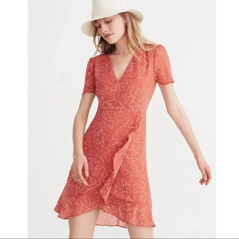 Madewell Posy Ruffle V Neck Mini Dress Twisted Vines